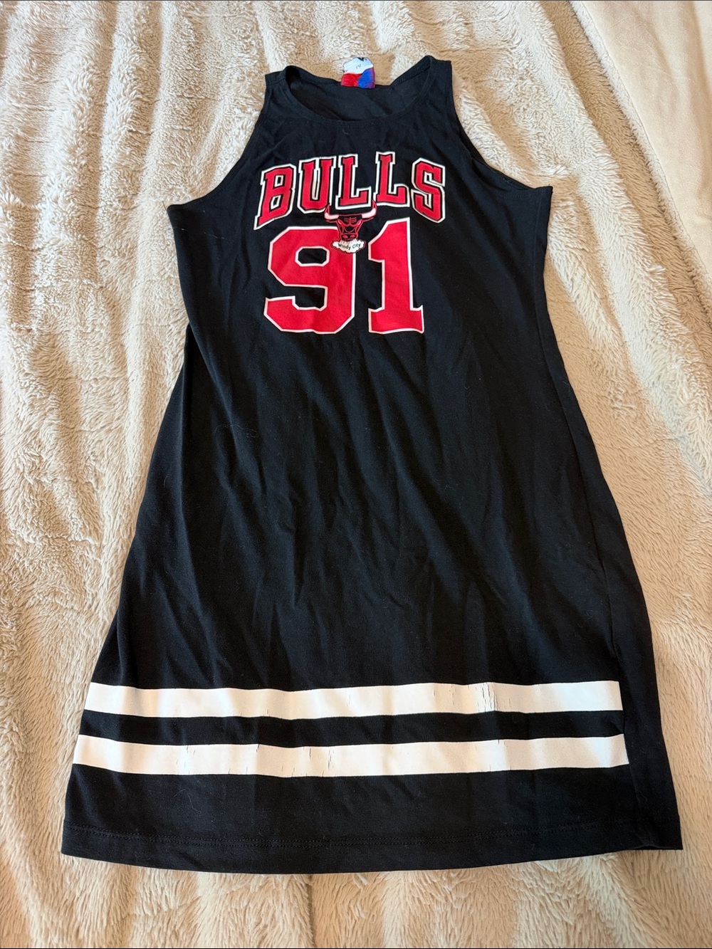 NBA Black Sleeveless Kids Dress with Red 'BULLS 91' Graphic